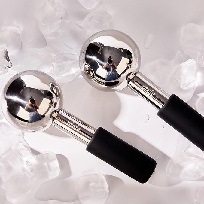 360 Rotating Ice Globes for Face & Eyes, Unbreakable Stainless Steel Cryo Sticks for Beauty Routines, Facials Cold Roller Colling Globes for Puffiness, Wrinkles, Dark Circles, Headaches-Velvo Beauty