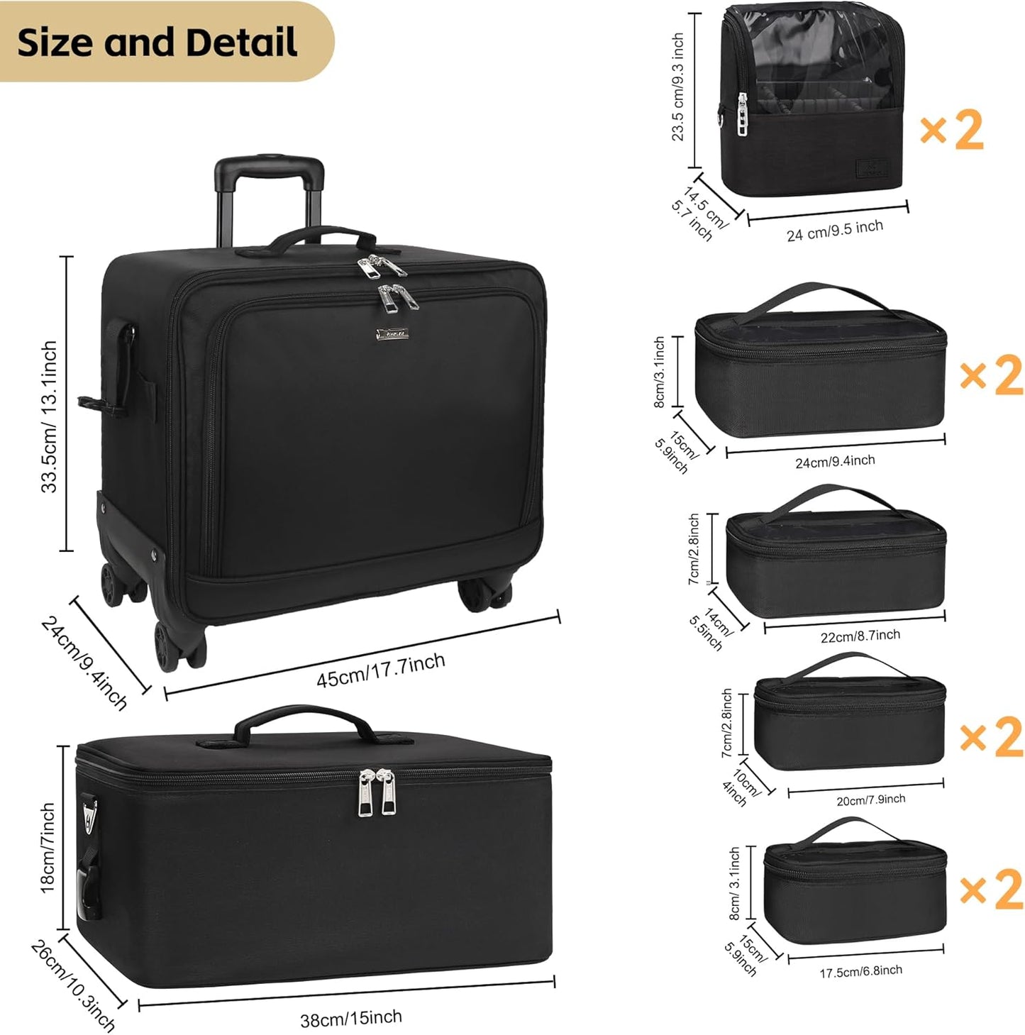Rolling Makeup Bag Professional Makeup Artist Bags 4 in 1 Rolling Cosmetics Case Organizer Extra Large Trolley Travel Case with 360° Swivel Wheels and Adjustable Dividers-Velvo Beauty