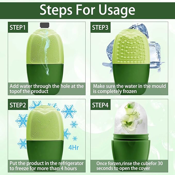XHJRI Ice Face Roller Massager,Ice Cube Roller for Face, Eyes and Neck Naturally Conditioning and Skin Care,De-Puff Eye Bags,Reduce Migraine Pain,Reusable Massage Silicone Ice Mold (New Green)-Velvo Beauty
