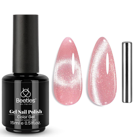 Beetles Pink Cat Eye Gel Nail Polish - 15ML Summer Light Pink Cat Eye Glitter Shimmer Gel Polish with Magnet Soak Off UV Soft Afternoon Collection Nail Art Design Manicure Gifts for Women-Velvo Beauty