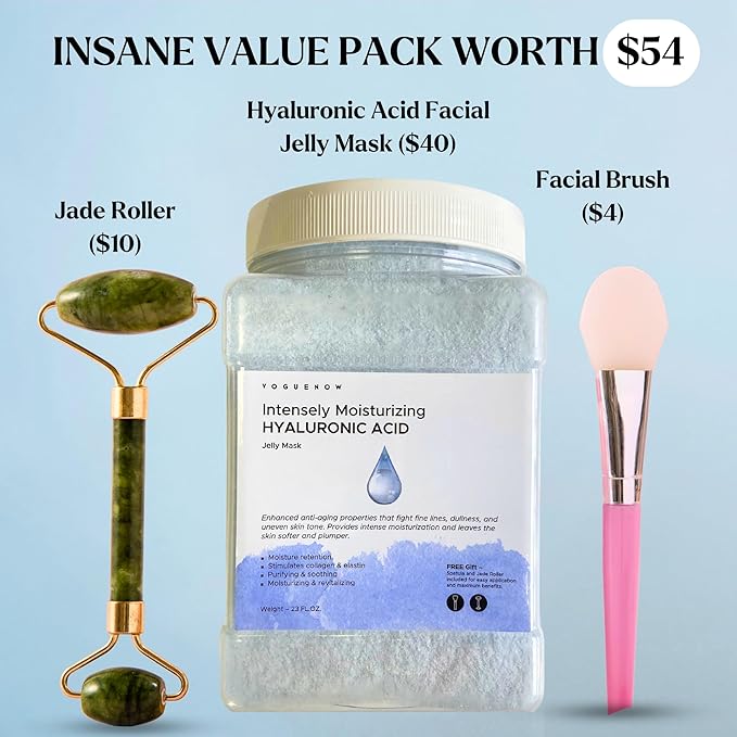 Jelly Face Mask for Facials - Hyaluronic Acid Hydrating, Brightening & Nourishing Jelly Mask with Free Jade Roller & Spatula | Professional Hydrojelly Masks | Vajacial Jelly Mask Powder | 23 Oz Jar-Velvo Beauty