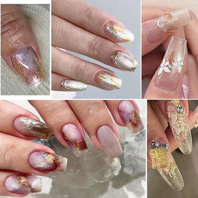 Metallic Nail Art Glitter Set, 6 Colors Gold Flakes for Nails, Mud Texture, Gold Leaf Chameleon Chrome Flakes, Golden Foils Nail Art Decoration, Professional Manicure Supplies-Velvo Beauty