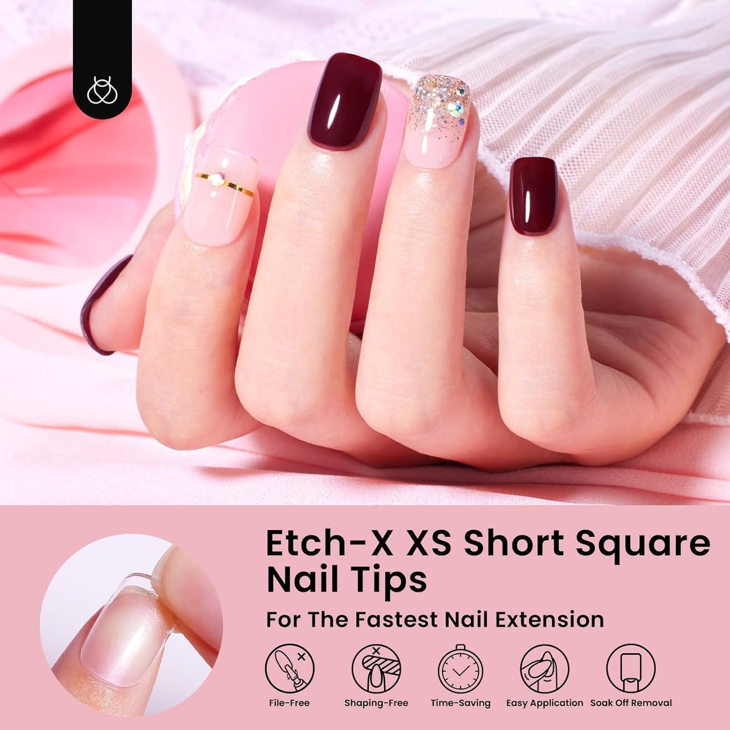 Beetles Gel Nail Tips 288 pcs Extra Short Square Nail Tips 12 Sizes Full Cover Gel Press On Nails Half Matte Acrylic Square Fake Nail Extension Set for Women Home DIY-Velvo Beauty