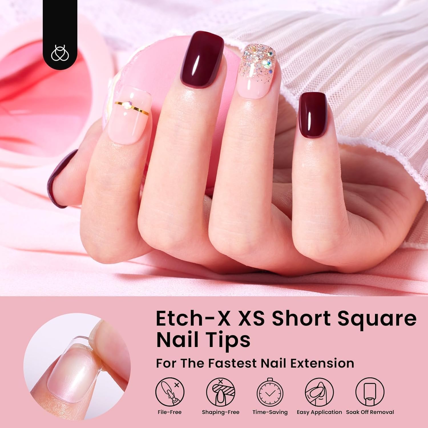 Beetles Gel Nail Tips 288 pcs Extra Short Square Nail Tips 12 Sizes Full Cover Gel Press On Nails Half Matte Acrylic Square Fake Nail Extension Set for Women Home DIY-Velvo Beauty