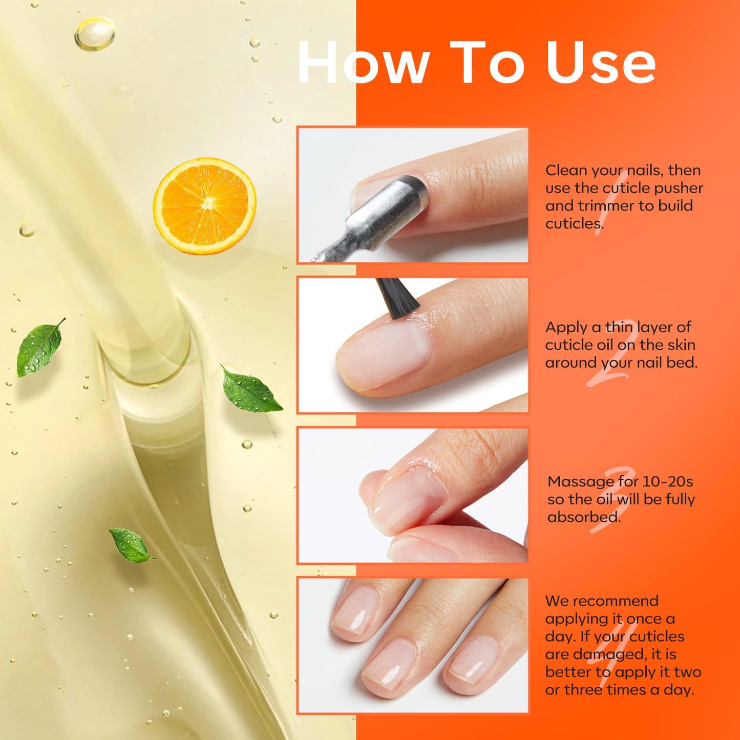 modelones Cuticle Oil for Nails Orange Nail Oil for Growth and Strength Nail Growth Oil Cuticle Care Quick Dry Nail Care Moisturize and Strengthen Damaged Nails 15ml 0.5Fl Oz-Velvo Beauty