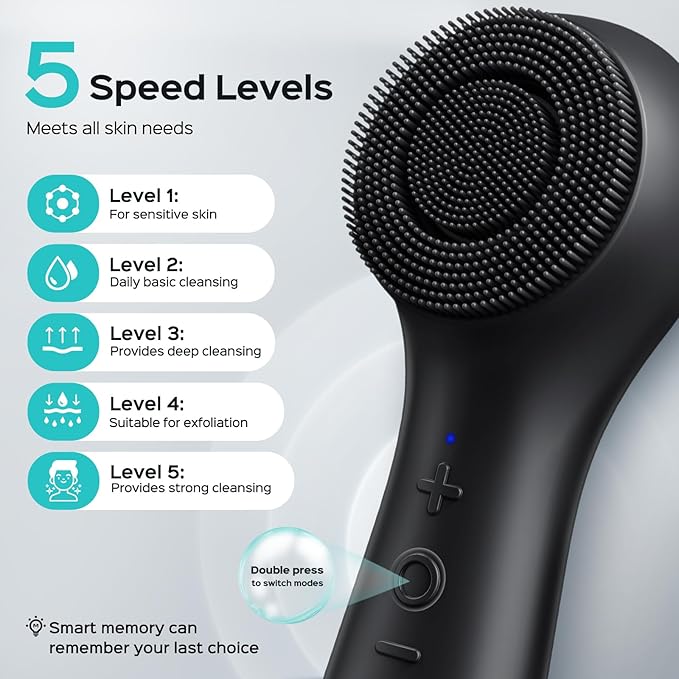 COSLUS Face Scrubber Facial Cleansing Brush: 2 in 1 Spin and Vibration Patented Tech, Silicone Electric Exfoliator Scrubber with Automatic Foaming, Waterproof Face Cleanser Brush for Men and Women-Velvo Beauty