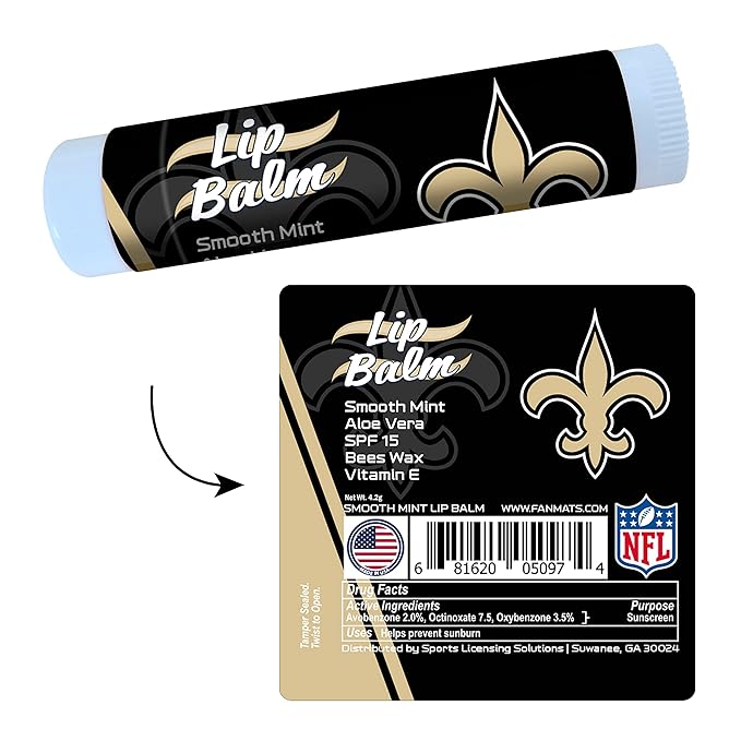 FANMATS 34713 New Orleans Saints Smooth Mint SPF 15 Lip Balm-Velvo Beauty