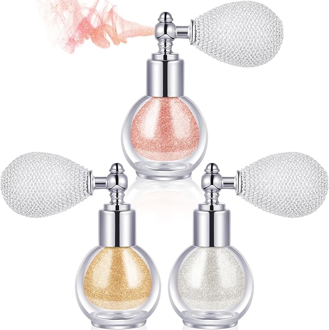 3 Pcs Glitter Spray for Hair and Body, Highlighter Shimmering Spray Powder High Gloss Body Glitter Spray Sparkle Powder for Face Body Cosmetic, Champagne, Pearl White, Bronze Color-Velvo Beauty