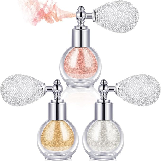 3 Pcs Glitter Spray for Hair and Body, Highlighter Shimmering Spray Powder High Gloss Body Glitter Spray Sparkle Powder for Face Body Cosmetic, Champagne, Pearl White, Bronze Color-Velvo Beauty