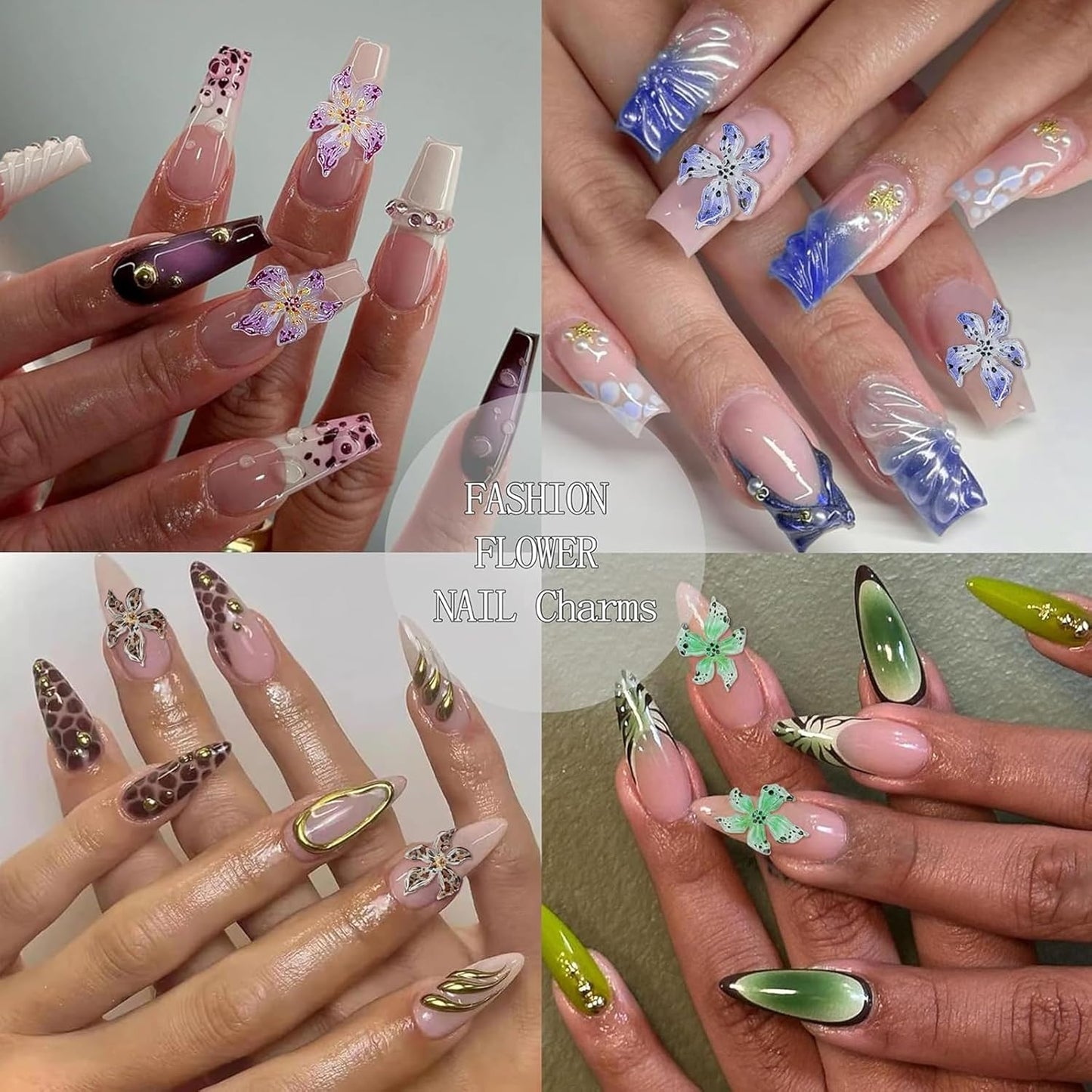 Flower Nail Art Charms with Rhinestones Glue Gel Cream Flatback Pearls Luxurious Nail Gems Supplies Accessories Gold Silver Nails Decoration Pearls for Women Nails Design-Velvo Beauty