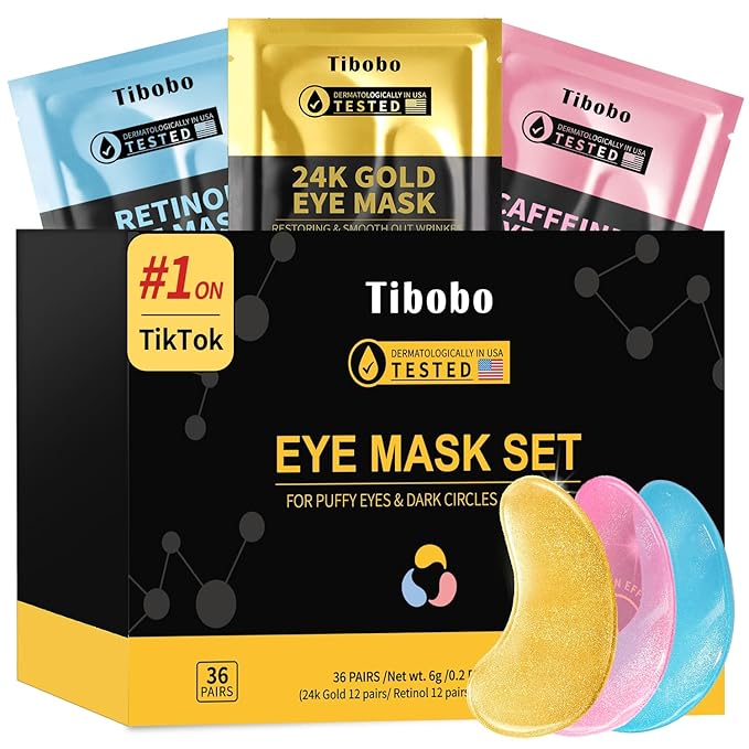 Under Eye Patches(36 Pairs), 24K Gold, Caffeine, Retinol Eye Masks for Puffy Eyes, Wrinkles, Dark Circles, Undereye Bags Treatment - Restoring & Awakening & Moisturizer Skin care Gift for Women-Velvo Beauty