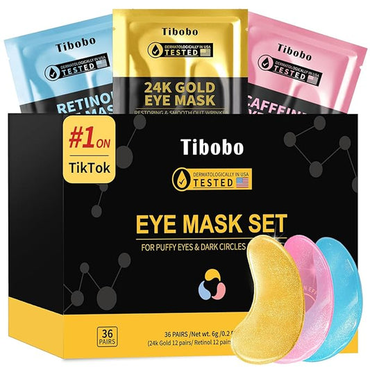 Under Eye Patches(36 Pairs), 24K Gold, Caffeine, Retinol Eye Masks for Puffy Eyes, Wrinkles, Dark Circles, Undereye Bags Treatment - Restoring & Awakening & Moisturizer Skin care Gift for Women-Velvo Beauty