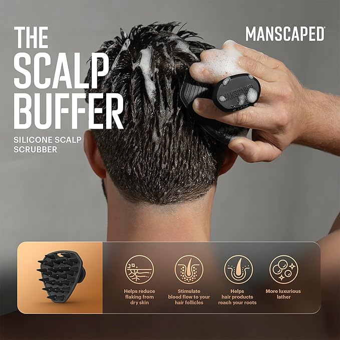 MANSCAPED® The Scalp Buffer Men’s Silicone Head Scrubber – Premium Cleansing & Exfoliating Hair Brush, Ergonomic Handheld Design for Gentle Scalp Massage (1-Pack)-Velvo Beauty