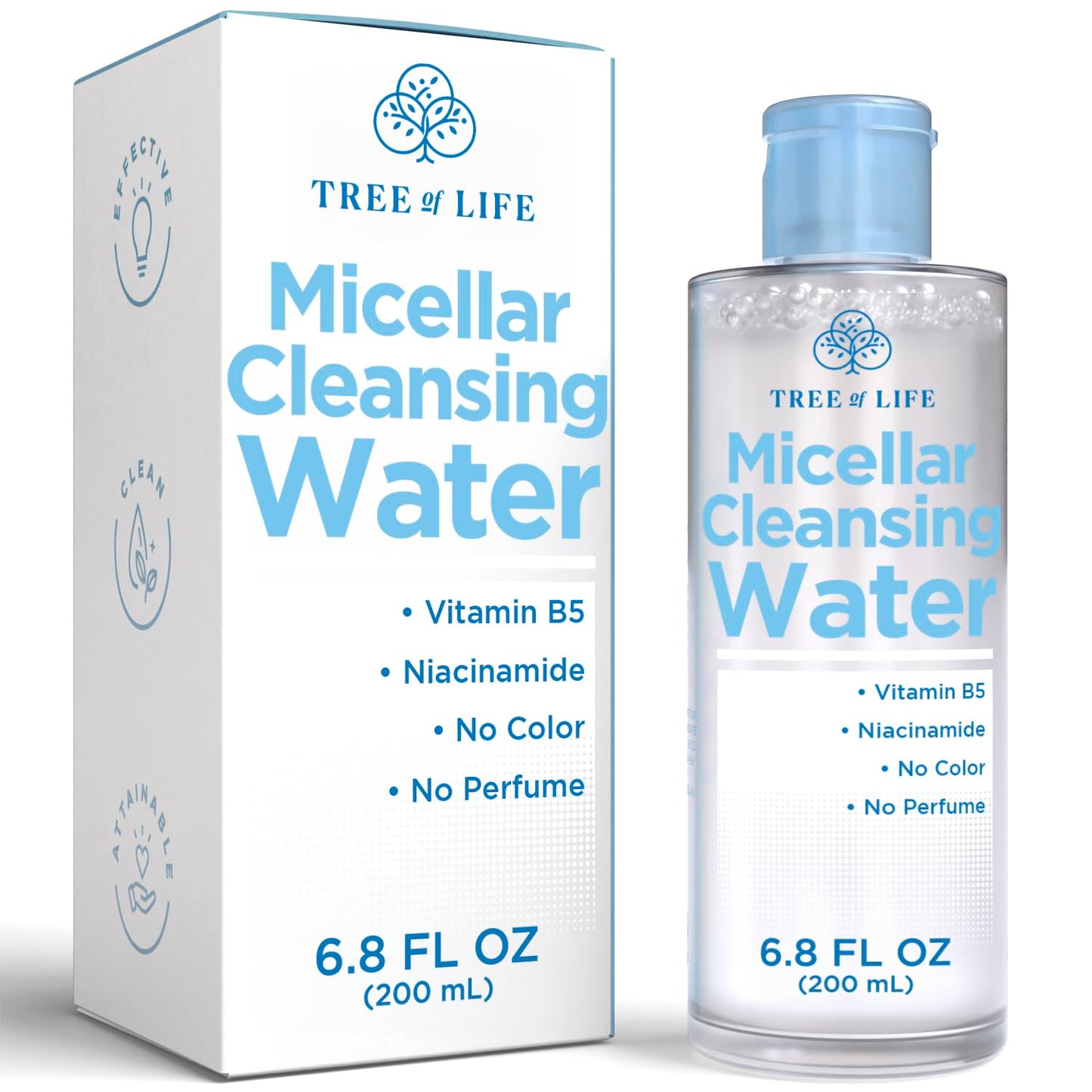 Tree of Life Beauty Micellar Cleansing Water (6.8fl oz) - Micellar Water Makeup Remover with Niacinamide, Vitamin B5, Glycerin - Eye Makeup Remover Liquid, No Rinse Needed-Velvo Beauty