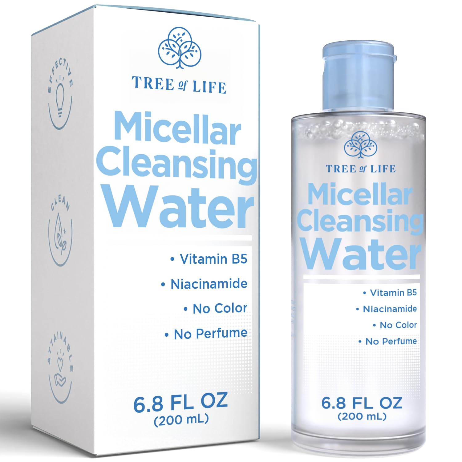 Tree of Life Beauty Micellar Cleansing Water (6.8fl oz) - Micellar Water Makeup Remover with Niacinamide, Vitamin B5, Glycerin - Eye Makeup Remover Liquid, No Rinse Needed-Velvo Beauty