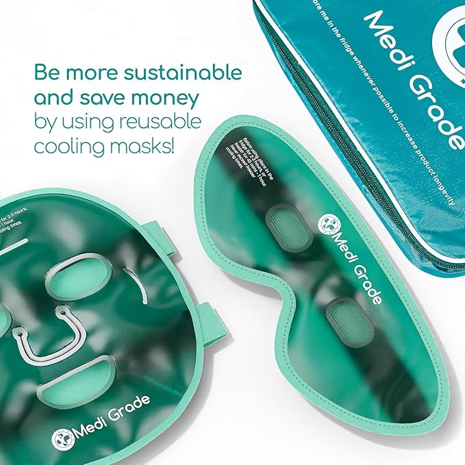 Medi Grade Cooling Ice Face Mask and Cooling Eye Mask for Puffy Eyes & Migraine Relief - Self Care Face Ice Pack with ChillGel Face Ice Mask Technology - Cooling Face Mask, Eye Pads and Bag-Velvo Beauty