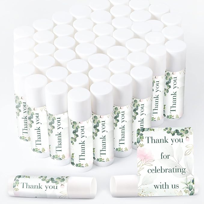Demissle 40 Pcs Lip Balms with Jasmine Scent and Green Leaves - Moisturizing Gift for Wedding, Baby Shower, Gender Reveal Party-Velvo Beauty