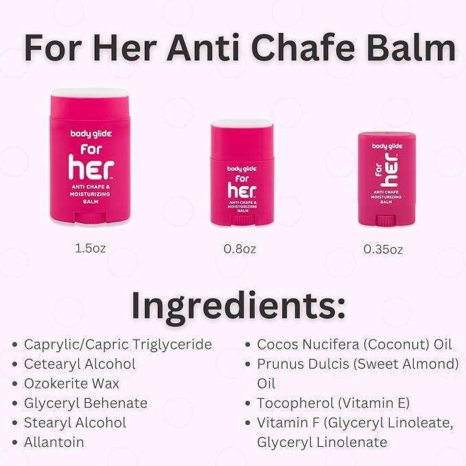 Body Glide For Her Anti Chafe Balm | Chafing stick with added emollients | Great for dry, sensitive skin and/or sensitive areas | Use on chest, bra, butt, groin, arm, and thigh chafing | 1.5oz-2pk-Velvo Beauty
