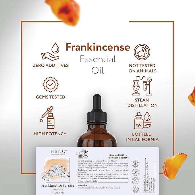 HBNO California Bottled Frankincense Essential Oil (Serrata) 4 fl oz (120ml) - Natural & Premium Grade Frankincense Oil Essential Oil,-Velvo Beauty