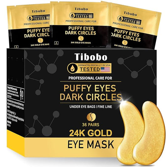 Under Eye Patches (36 Pairs) - 24K Gold Eye Masks Enriched with Abundant Collagen for Dark Circles, Puffy Eyes, Wrinkles - Gifts for Women Skin Care - Vegan & USA Tested-Velvo Beauty