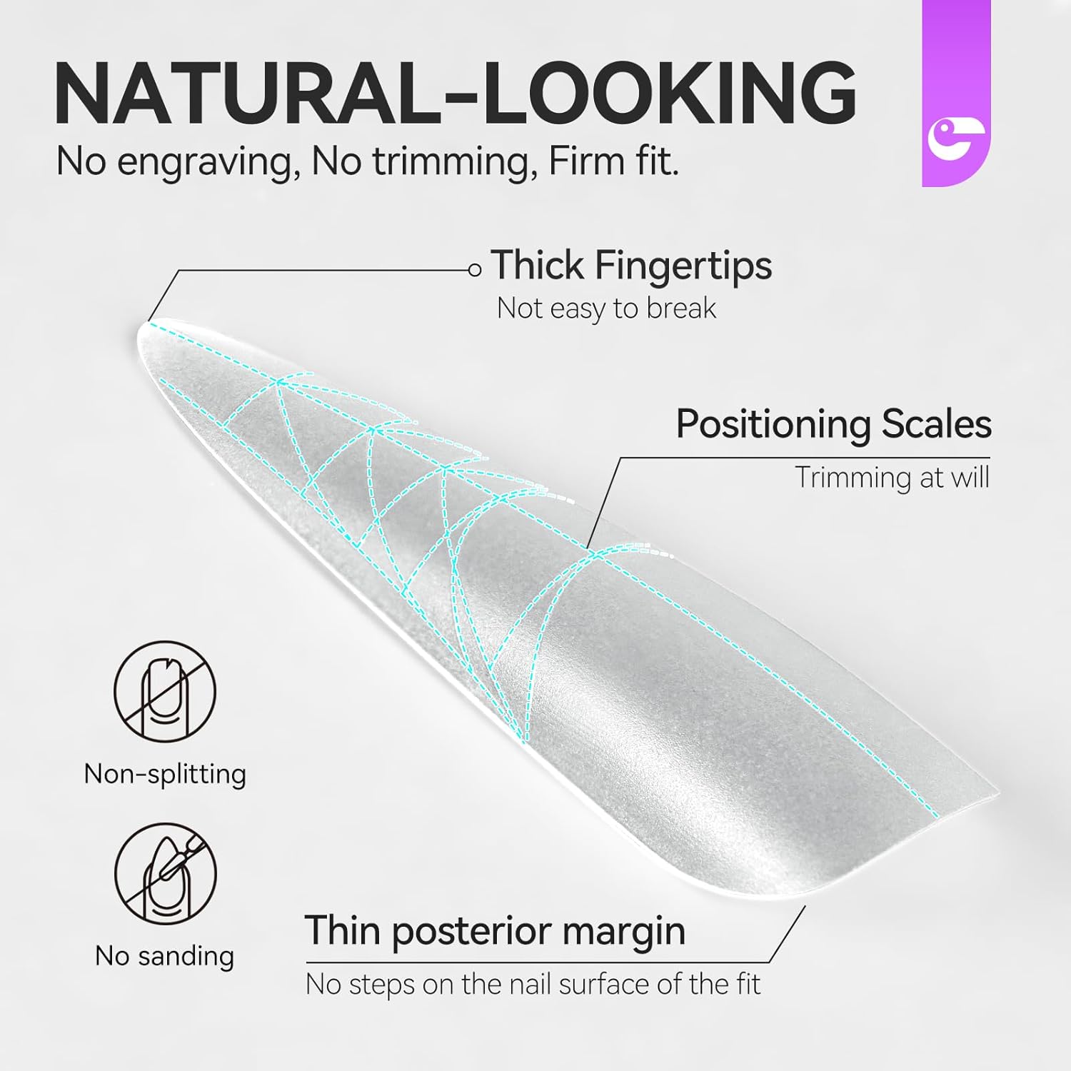 XXL Almond Gel Nail tips: 3 in 1 Gelike ec French Full Matte Guiding Line Nail Tips, Extra Long Gel Nails with Auxiliary Positioning Line, Nail Extension Tips for Beginners 84 Pcs 10 Sizes-Velvo Beauty