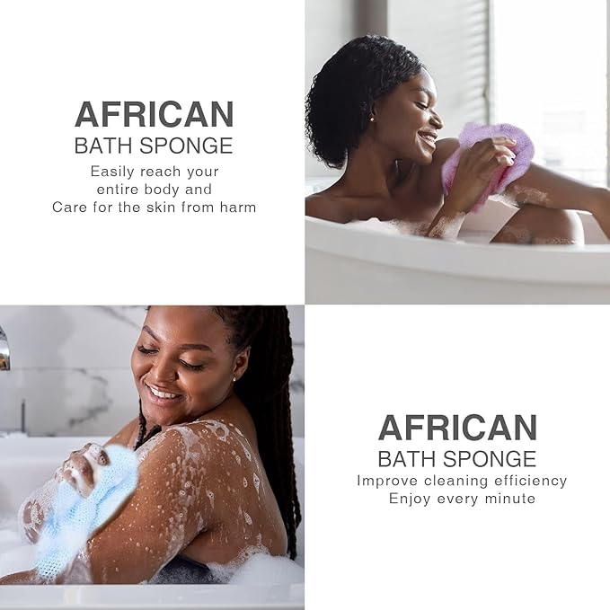 UJFQBH 3 Pieces African exfoliating net African Net Long Net Bath Sponge Exfoliating Shower Body Scrubber Back Scrubber Skin Smoother,Great for Daily Use (Purple Gray Blue)-Velvo Beauty