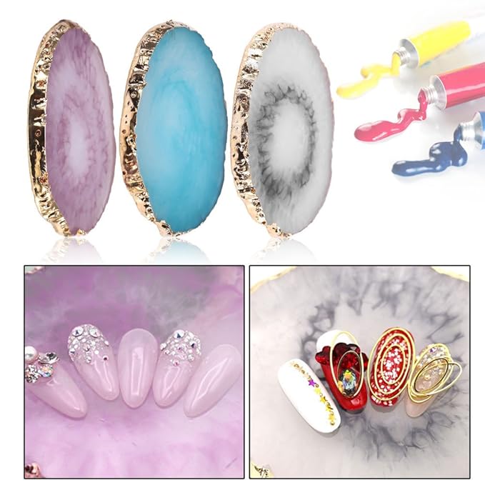 Nail Art Palette, Natural Resin Stone Nail Art Palette for Painting Placing Things Making Nail(Rose red)-Velvo Beauty