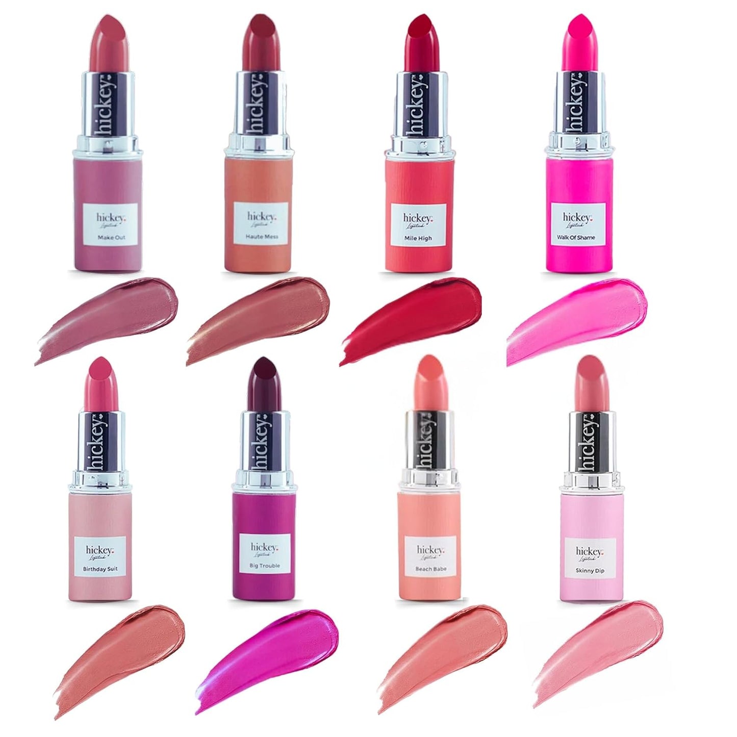 Hickey Lipstick Organic, Long Lasting Gluten Free Lipstick REFILL Collection THE VAULT COLLECTION - 8 Refill Shades Red, Hot Pink, Nude, Light Pink, Coral, Berry, Mauve, Terracotta-Velvo Beauty