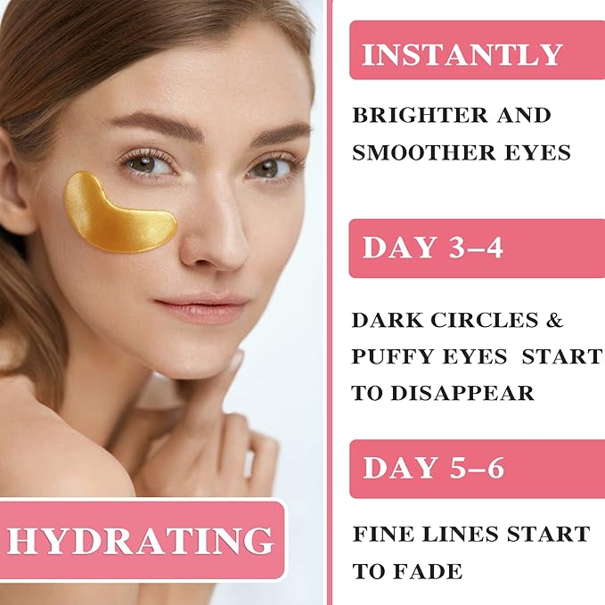 Under Eye Patches for Puffy Eyes & Dark Circles Treatments- 30 Pairs - Moisturizing Eye Mask for Reducing Fine Line,Hydrating Under Eye Pads,Improve Smooth Wrinkles and Under Eye Bags(Gold)-Velvo Beauty