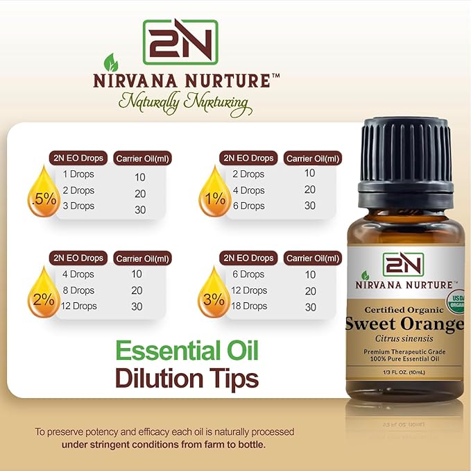 Sweet Orange Essential Oil USDA Certified Organic 100% Pure Premium Therapeutic Grade, Undiluted - Aromatherapy Diffuser for Calm and Relaxation, Skin Care, Hair Care-Velvo Beauty