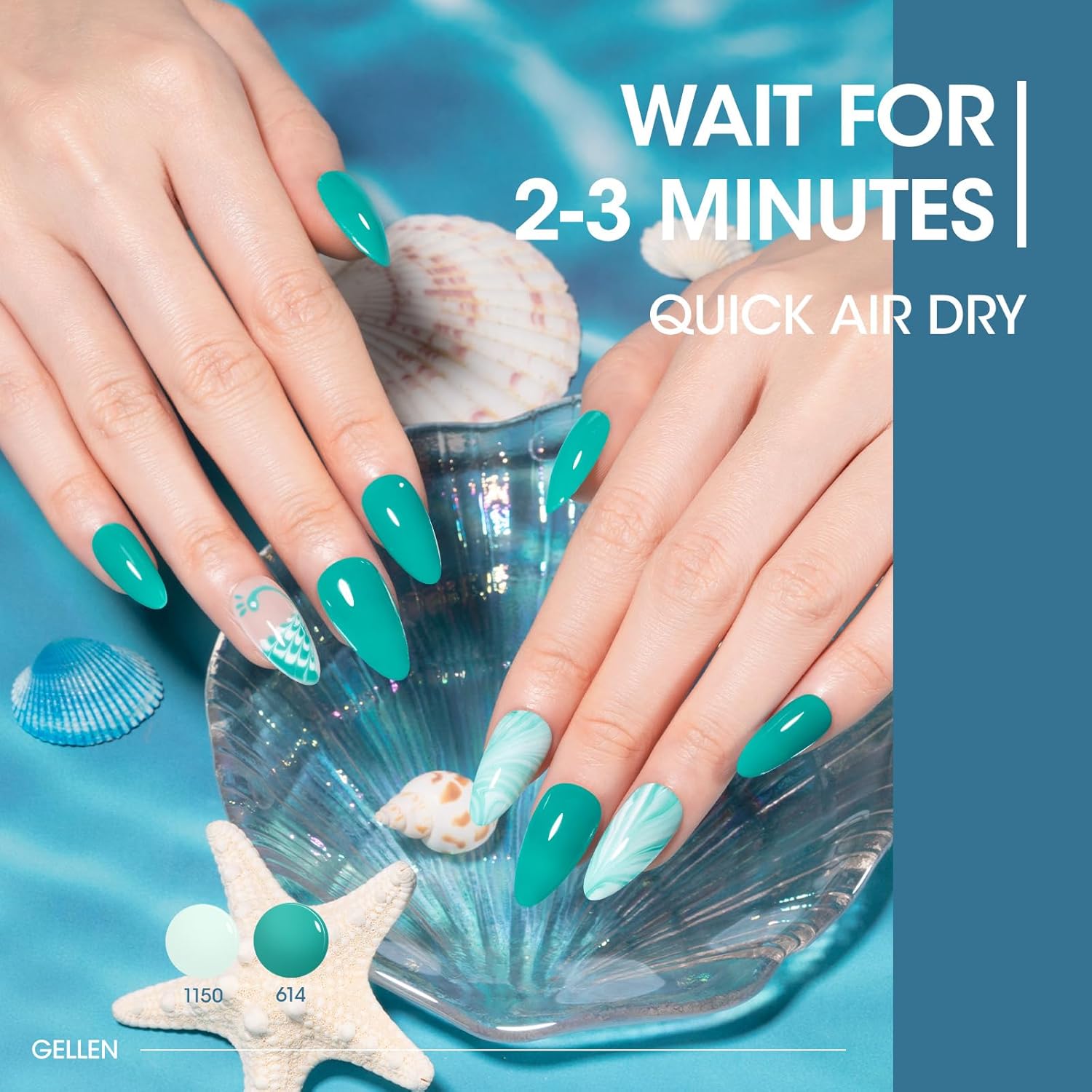 GELLEN Teal Regular Nail Polish Non Gel, Fast Air Drying Mint Turquoise Nail Polish No UV Light Needed Spring Summer 6 Colors Blue Green Set for Women Girls Manicure Home Salon, Hema Free, 0.33 Fl.Oz-Velvo Beauty