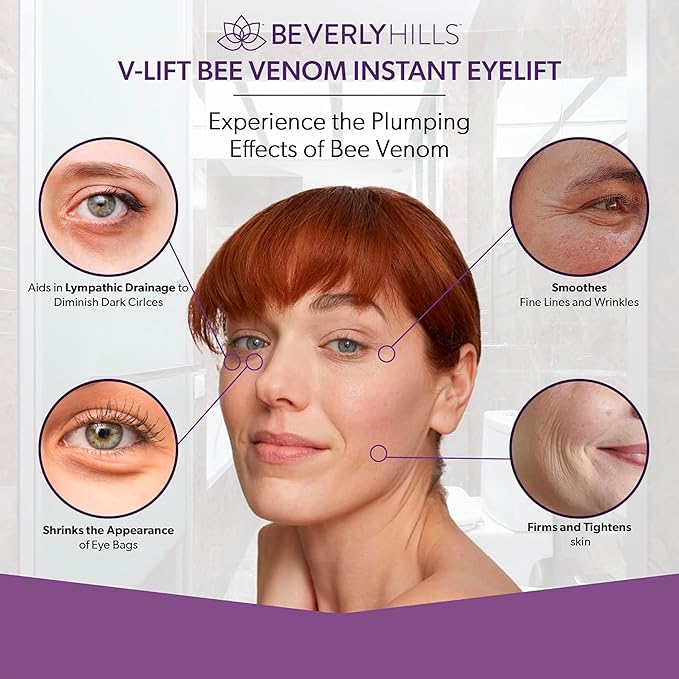 Beverly Hills V-Lift Instant Eye Lift and Eye Tuck Bee Venom Serum for Puffy Eyes, Dark Circles, Wrinkles, and Under Eye Bags Treatment for Women and Men | 30mL (120 Day Supply)-Velvo Beauty
