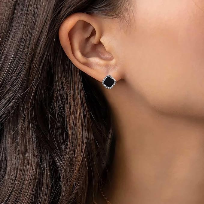 Vintage Black Square Crystal Earrings Black Cz Stud Earrings Rhinestone Diamond Earrings Geometric Onyx Earrings Jewelry for Women and Girls-Velvo Beauty
