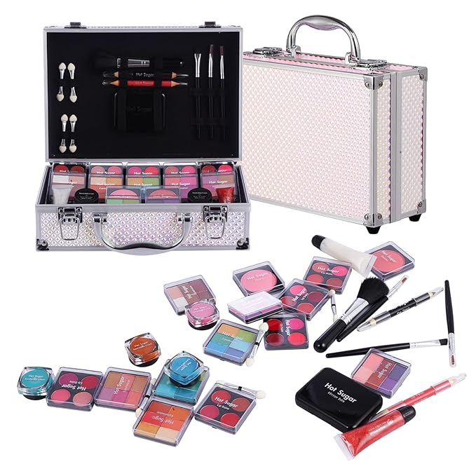 Hot Sugar Makeup Kit for Girls and Women - Full Starter Cosmetics Set with Eye Shadow Palette Lip Balm Blush Lip Gloss Brush Lip & Eye Pencil and Mirror-Velvo Beauty