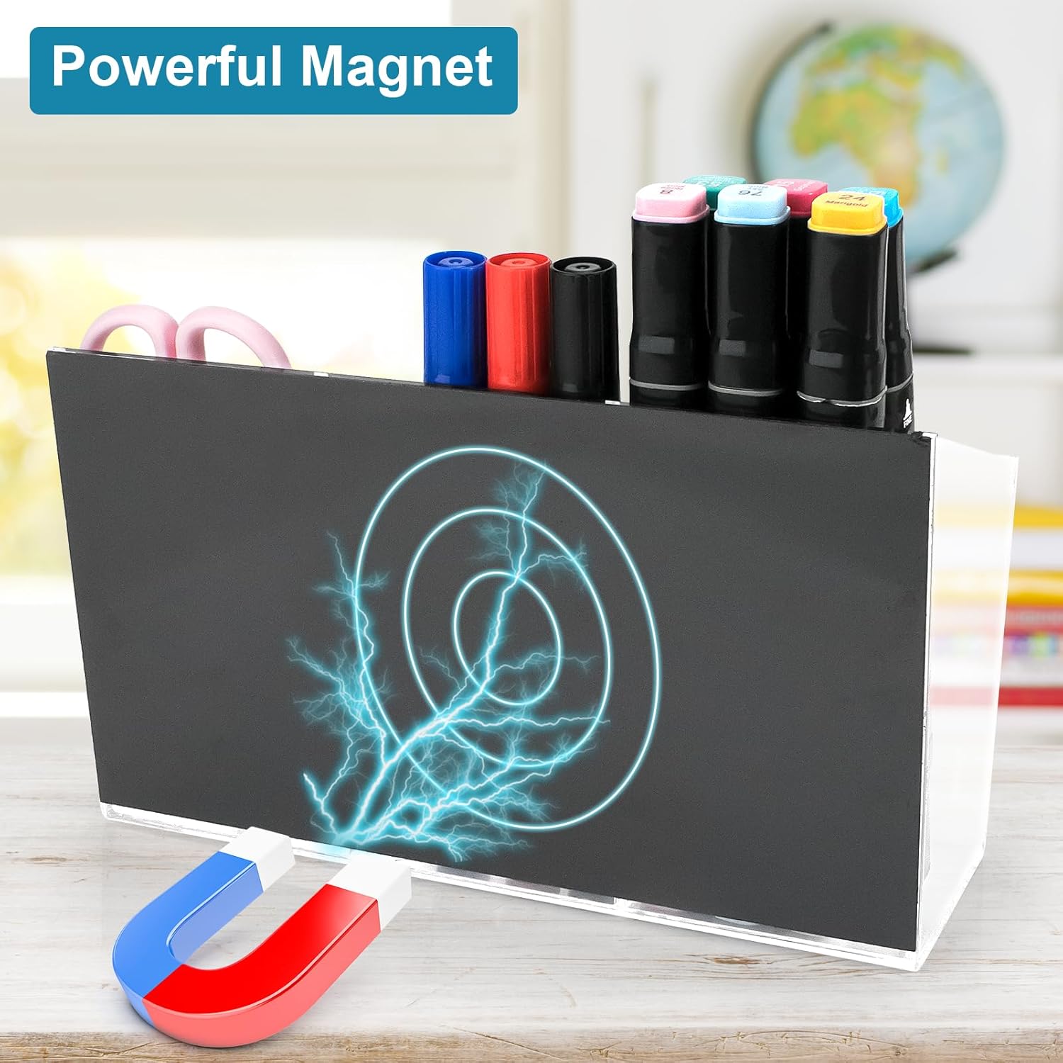Magnetic Pen Holder, Acrylic Dry Erase Marker Holder, Large Capacity Pencil Holder for Whiteboards, Fridge, Lockers Office School Supplies (Clear & 3 Compartments)-Velvo Beauty