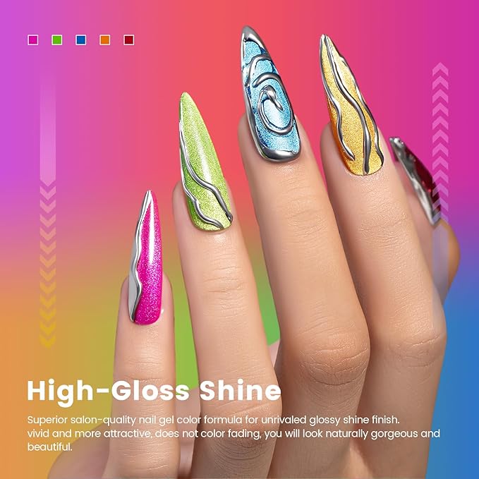 RARJSM 9D Neon Cat Eye Gel Nail Polish Set 6 Colors Velvet Silver Glitter Bright Orange Blue Red Green Rose Purple Ice Gel Polish with Magnet Stick UV LED Curing Requires Soak Off Home Salon Diy-Velvo Beauty