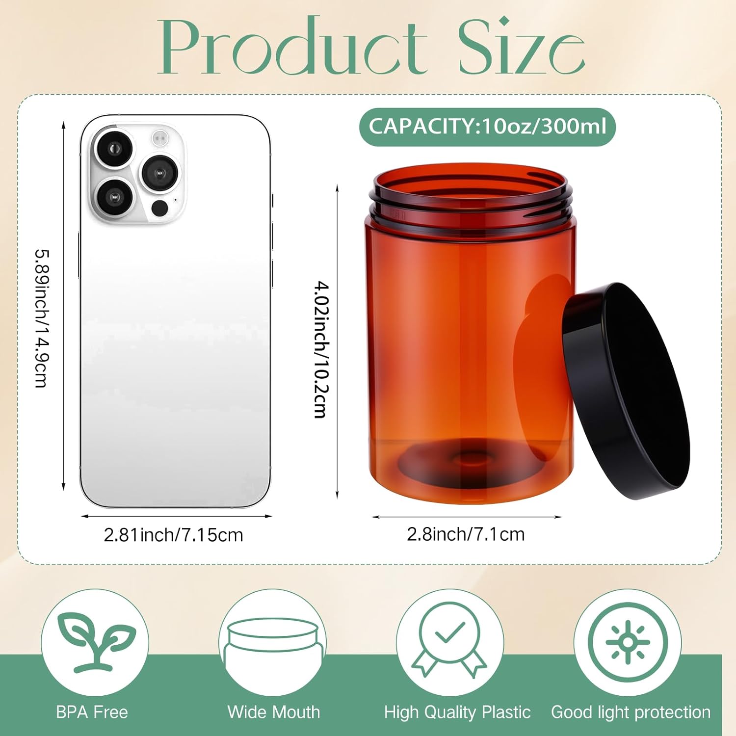 SATINIOR 100 Pcs Plastic Jars with Lids Small Containers Lids Wide Mouth Small Plastic Containers for Lotion Cream Rhinestones Body Butters Travel Storage(10 oz, Amber)-Velvo Beauty