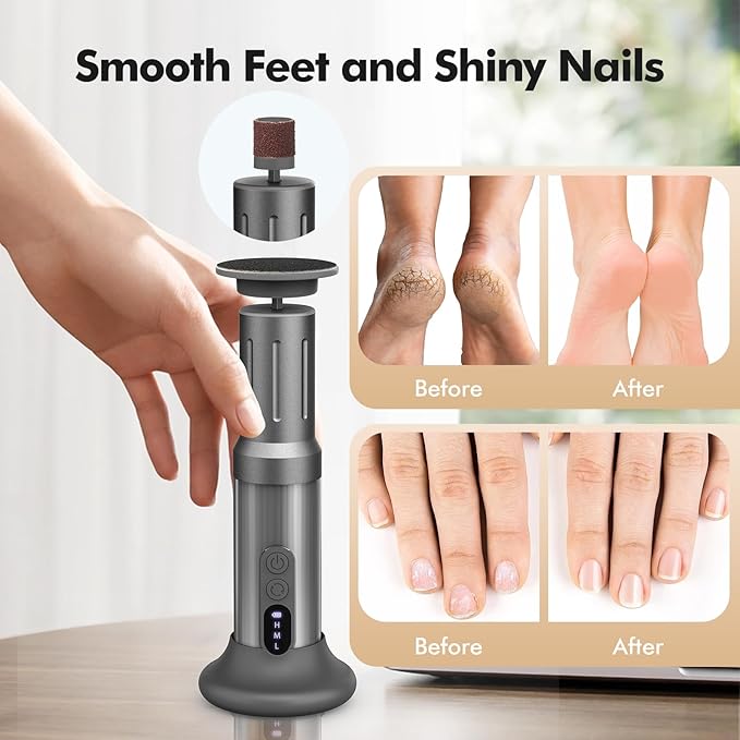 Electric Foot Callus Remover Cordless Electric Foot Filer Kit with 6Speeds Chagring Dock Callus Remover for Women Men Feet and Nail(Black)-Velvo Beauty