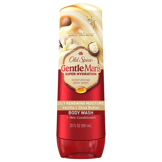 Old Spice Body Wash GentleMan’s Super Hydration for Men, 24/7 Renewing Moisture, Gentle on Skin with Skin Conditioners, Vanilla + Shea Butter Scent, 20 oz-Velvo Beauty