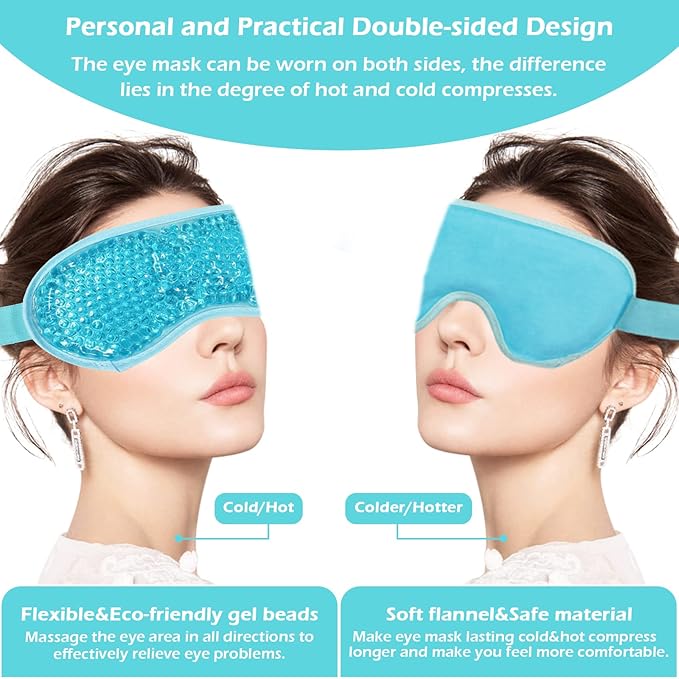 Permotary 2PCS Ice Gel Eye Mask Hot Cold Therapy Cooling Gel Beads Eye Mask,Reusable Hot Cold Compress Ice Eye Pack for Puffiness/Dark Circles/Eye Bags/Dry Eyes/Headaches/Migraines/Stress Relief-Velvo Beauty