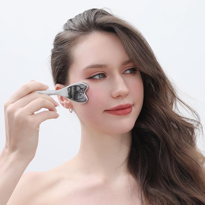 Stainless Steel Gua Sha & Face Roller, 3-in-1 Dolphin Facial Roller for Esthetician Supplies Women Gift, Skin Care Tool for Puffiness, Wrinkles, Dark Circles (1 Pc)-Velvo Beauty