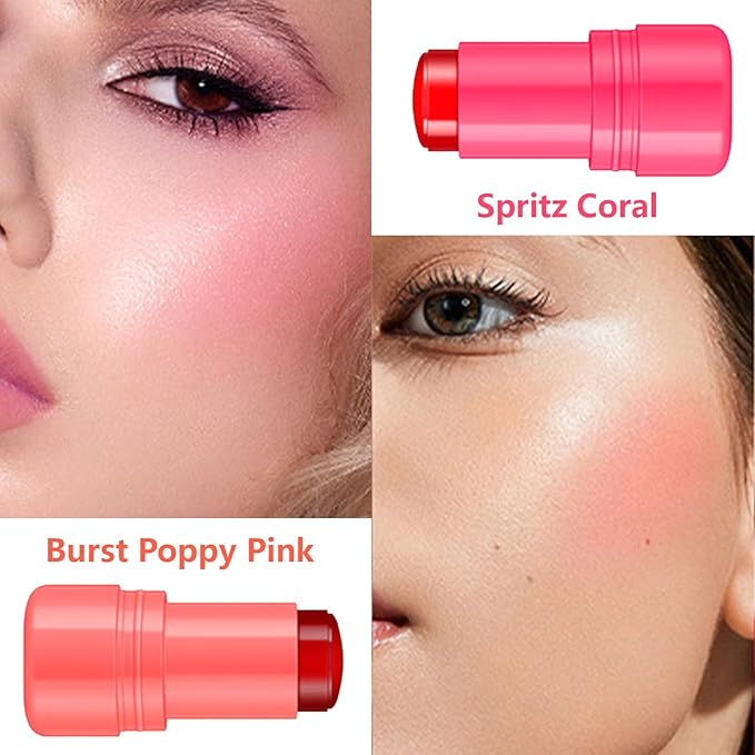 2 Pcs Milk Jelly Blush,Jelly Tint Blush Stick Sheer Lip & Cheek Stain Milk Cooling Water Jelly Tint Long Lasting Face Blushes, Lip Gloss Cheek Solid Moisturizer Stick (01#+02#)-Velvo Beauty