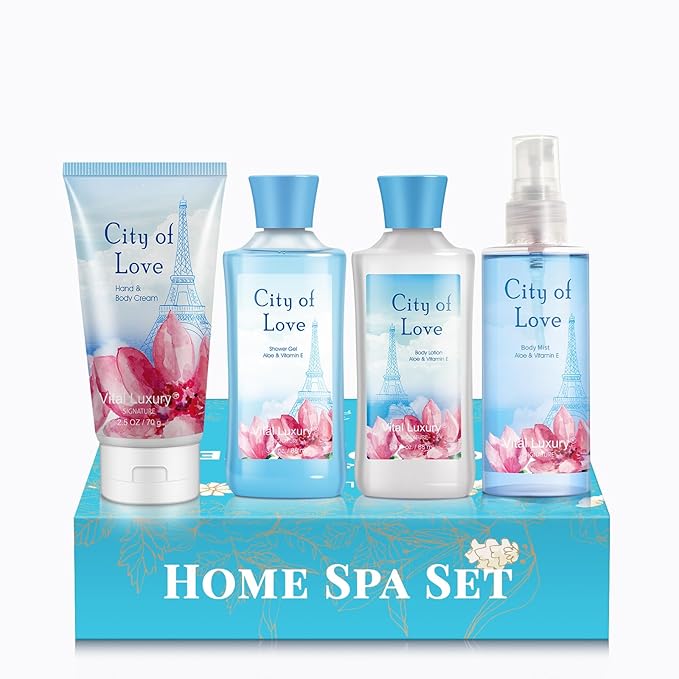 Bath & Body Kit - Body Lotion, Shower Gel, Body Cream, and Fragrance Mist, 3 Fl Oz each, in City of Love, Ideal Skincare Gift Home Spa Set for luxurious indulgence-Velvo Beauty