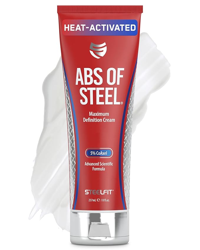 SteelFit Abs of Steel Maximum Definition Cream - Skin Tightening, Toning & Firming Lotion for Sculpting Abs - L-Carnitine Pre & Post Workout Supplement for Men & Women - Non-Greasy Formula, 8 Ounces-Velvo Beauty
