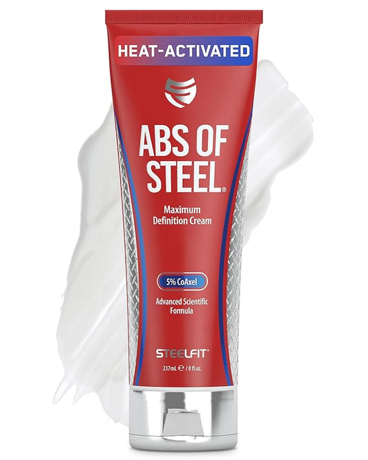 SteelFit Abs of Steel Maximum Definition Cream - Skin Tightening, Toning & Firming Lotion for Sculpting Abs - L-Carnitine Pre & Post Workout Supplement for Men & Women - Non-Greasy Formula, 8 Ounces-Velvo Beauty