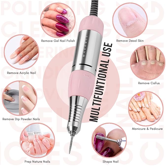 Makartt Nail Drill - Portable Electric Nail File Machine Geneviere E File Pink JD700 Professional 30000RPM Manicure Drill for Acrylic Nails Poly Nail Gel Polish Beauty Gift-Velvo Beauty