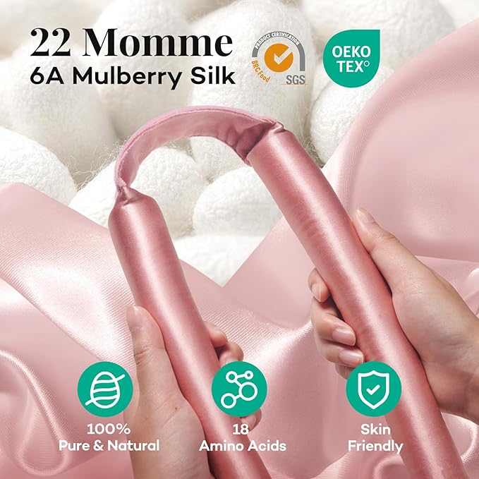 Umisleep 22 Momme 100% Mulberry Silk Heatless Hair Curler Set — Frizz-Free Hair Rollers for Women Long Hair, Overnight Heatless Curls, Upgraded Soft Flat Design with Clips & Scrunchies, Pink-Velvo Beauty
