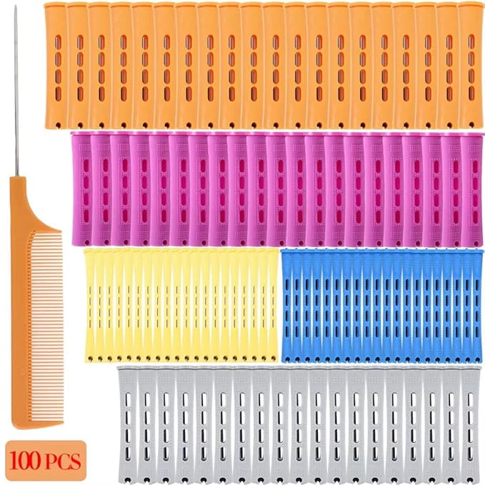 100pcs Hair Curling Rods Set - Plastic Cold Wave Rollers for Natural, Long or Short Hair Styling - Women's DIY Hairdressing Tools in Orange, Purple, Gray, Blue, Yellow-Velvo Beauty