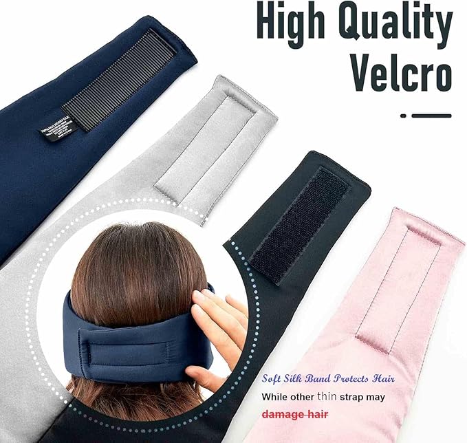 Nature Silk Sleeping Mask Soft Featherweight Eye Mask Large Wrap-Around Blindfold with Adjustable Velcro Blackout for Wild Sleeper Nose Cut (NavyBlue)-Velvo Beauty