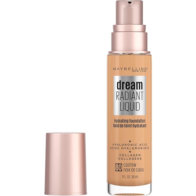 Maybelline Dream Radiant Liquid Medium Coverage Hydrating Makeup, Lightweight Liquid Foundation, Cashew, 1 Fl; Oz-Velvo Beauty